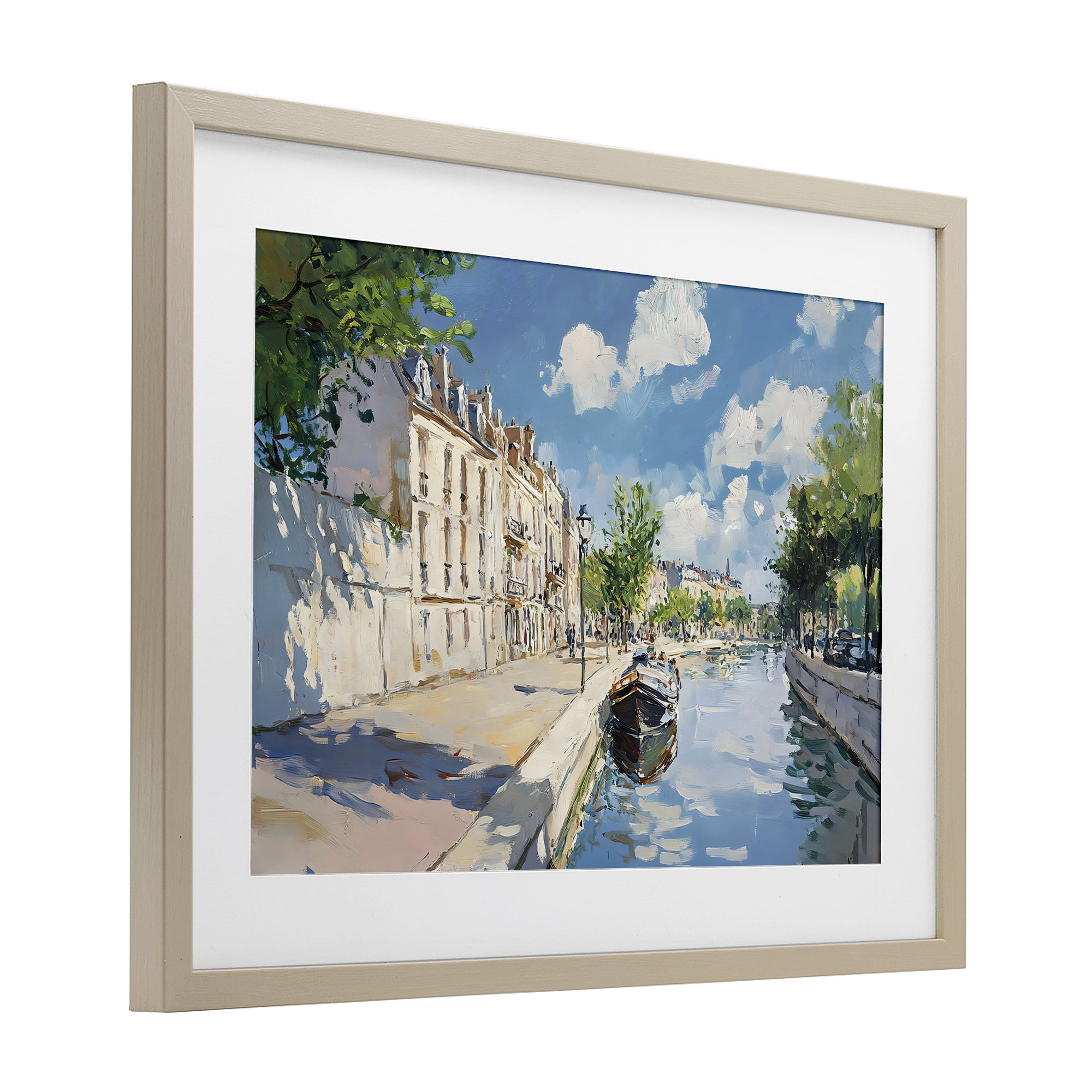 Stupell Industries Boat in Canal Summer Reflection Birch Framed Print Under Glass, design by Creative Studio