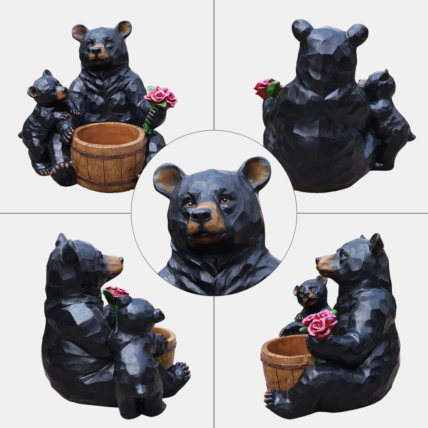 Outdoor Garden Bear Flower Pot Planter, Unique Yard Statue for Patio, Lawn, Garden, Backyard Landscape Decor, Black