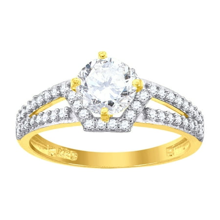 14k 14kt Gold Womens Two-Tone Cz Center Round Stone Wedding Engagement Band Ring