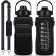 thumbnail image 1 of Half Gallon Water Bottle with Sleeve 64 OZ Water Bottle with Straw & Time Marker to Drink Leakproof Motivational Water Jug with Insulated Holder for Women Men Workout Gym Sport, 1 of 6