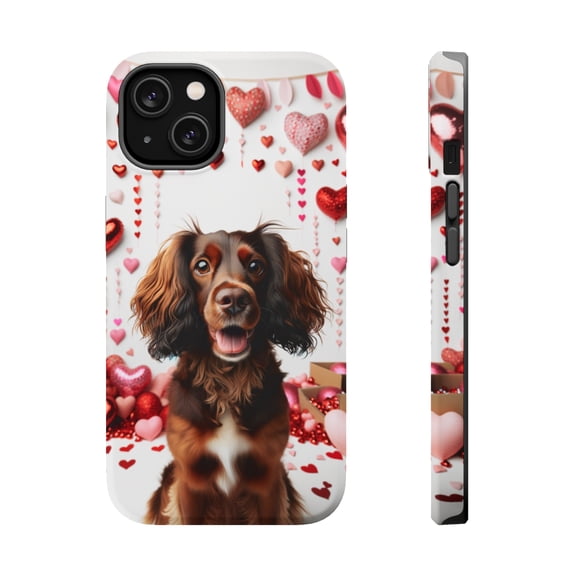 DistinctInk Tough Case for Apple iPhone 14 PLUS (6.7" Screen), Compatible with MagSafe Charging - Valentine's Day Boykin Spaniel
