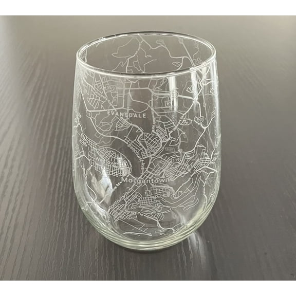 Stemless 17oz Wine Glass Urban City Map Morgantown West Virginia