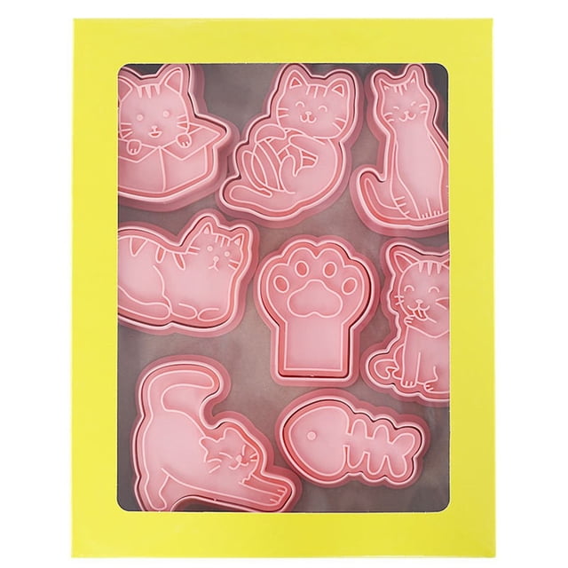 Juego de cortador de galletas en forma de gato 3D de 8 piezas: ¡divertido y adorable cortador de hornear versátil!