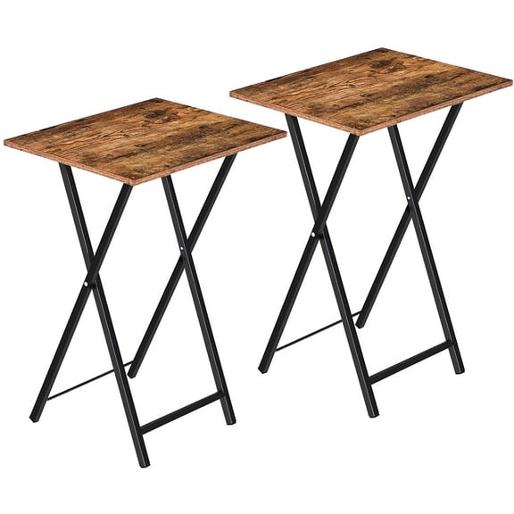 Folding TV Tray Table, Set of Two Small Space Side Tables, Industrial Style Snack Table, Brown