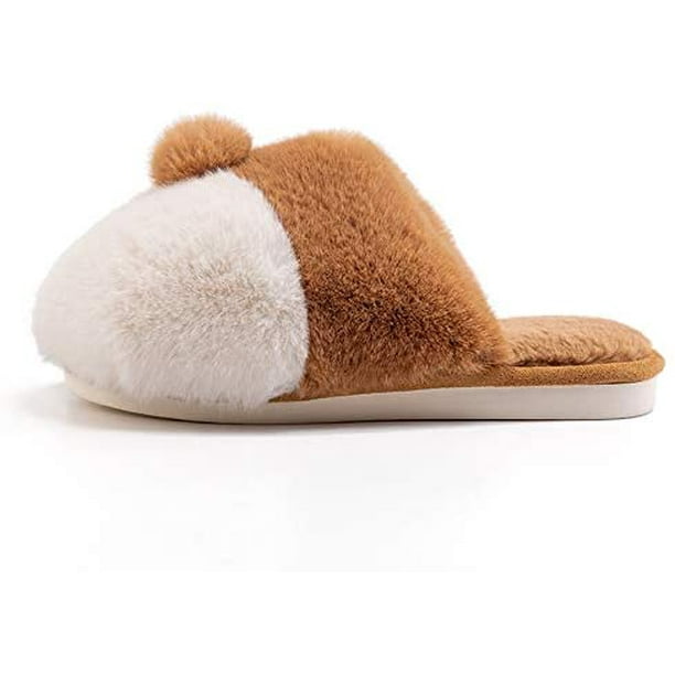 Posee Corgi Fuzzy Slippers for Family Cute Warm Comfortable Fluffy House slippers for Men Women Kids Yellow Grey Indoor Outdoor Winter Gift Dog