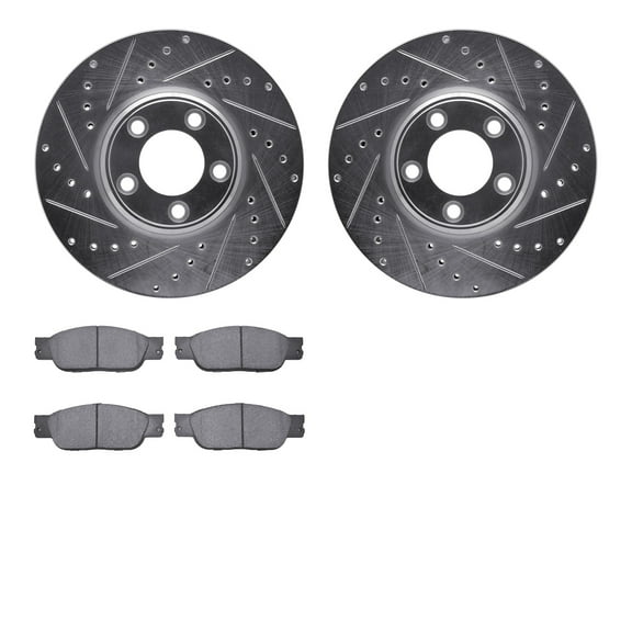 Dynamic Friction Company Front Brake Rotors-Drilled and Slotted-Silver with 5000 Advanced Brake Pads 7502-54370