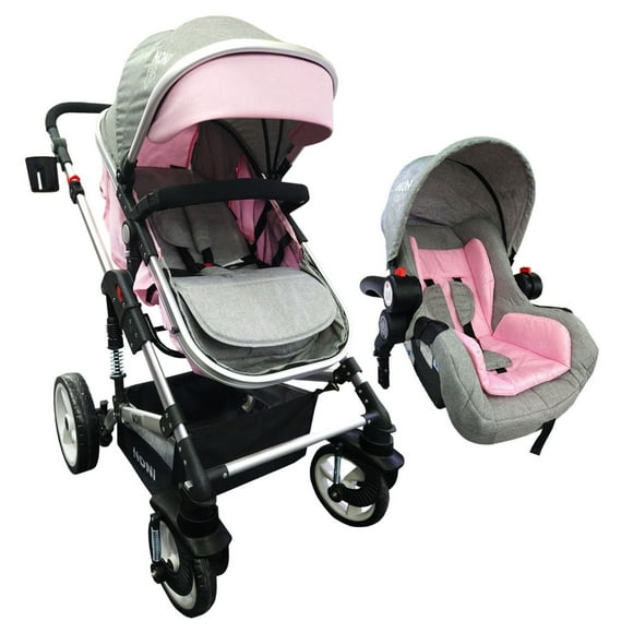 Sistema de Viaje Angelin Baby 3 en 1 Con Amortiguador Noni Rosa/Gris