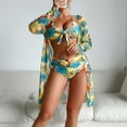 thumbnail image 2 of WREESH Womens 3 Piece Swimsuits Tropical Print Bikini Set with Kimono Beach Cover Ups Printed Bikini Straps Bikini Deep V Split Swimsuit Set Swimsuit Set Bathing Suit Yellow, 2 of 9