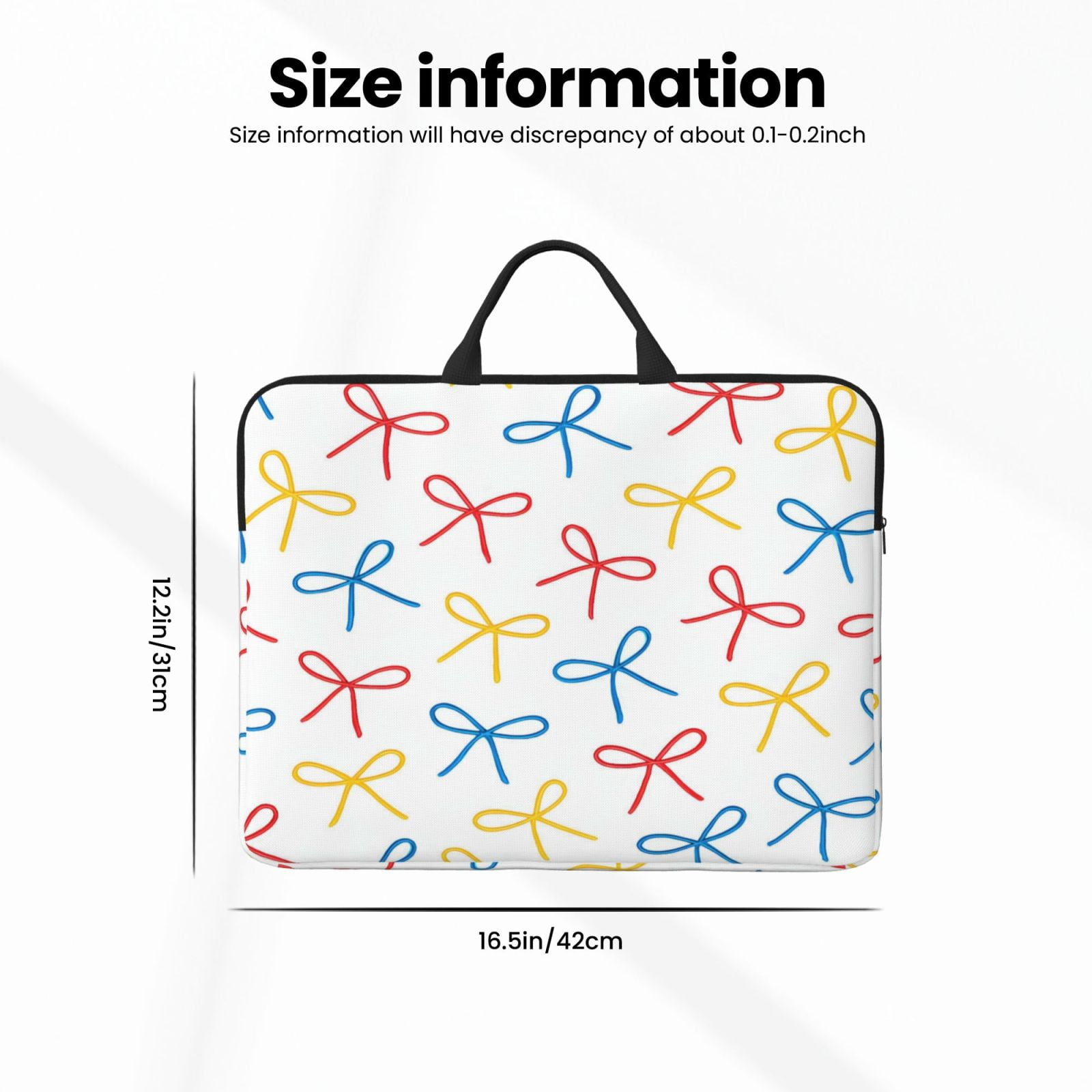 Laptop Sleeve Bag For Women Men 14inch Waterproof Durable Protective Computer Carrying Cover Handle Laptop Case Bag Playful Thin Cartoon Primary Color Ribbon Bow Pattern