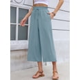 thumbnail image 3 of Chiclily Women's Wide Leg Capri Pants Summer High Waisted Palazzo Trousers Blue Gray Drawstring Cropped Pants with Pockets, Size L, 3 of 7