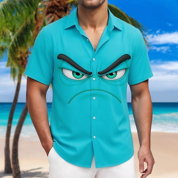 Western Cowboy Print Short Sleeve Shirt for Casual Everyday Wear with Lapel Collar Mens Shirt