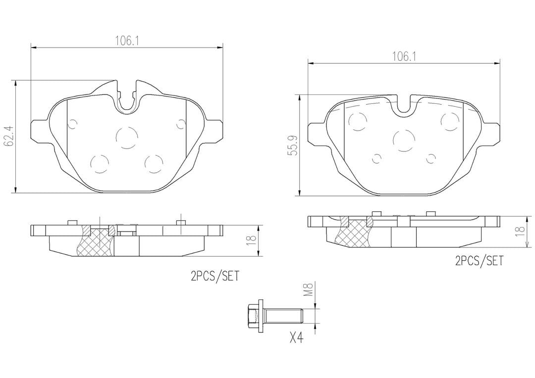 Brembo P06064N NAO BRAKE PADS Fits select: 2016 BMW X3 XDRIVE28I, 2011-2016 BMW 528 I
