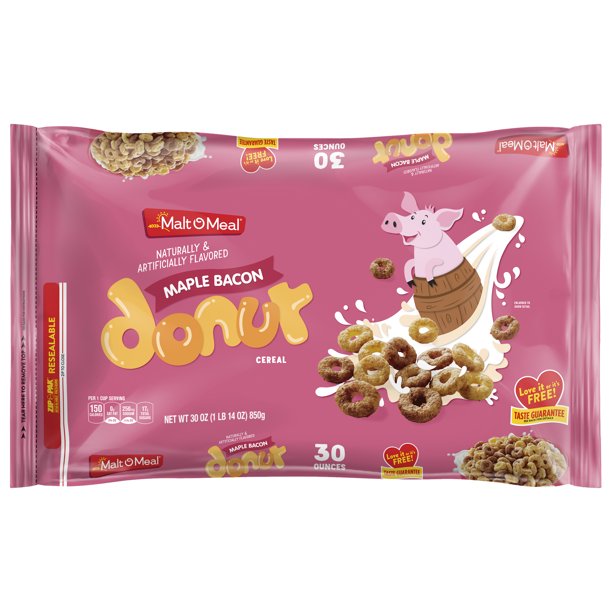 MaltOMeal Maple Bacon Donut Breakfast Cereal, 30 OZ Resealable Cereal