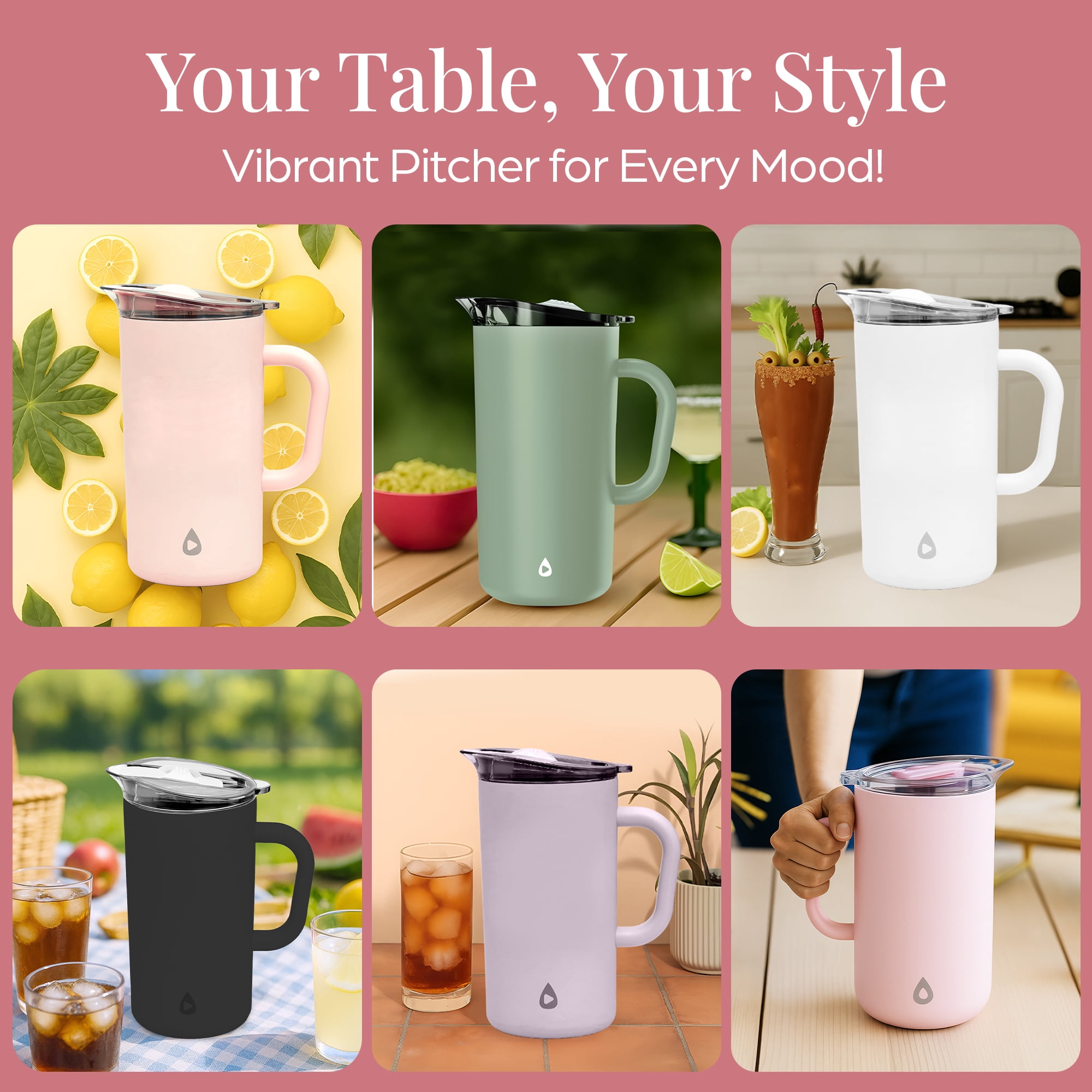 Stainless Steel Insulated Pitcher With Lid - 67oz Double Walled Vacuum Insulated Pitcher For Cold Drinks
