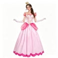 thumbnail image 2 of Princess Peach Costume Women Pink Long Ball Gown with Crown Gloves Halloween Cosplay Dress, 2 of 5