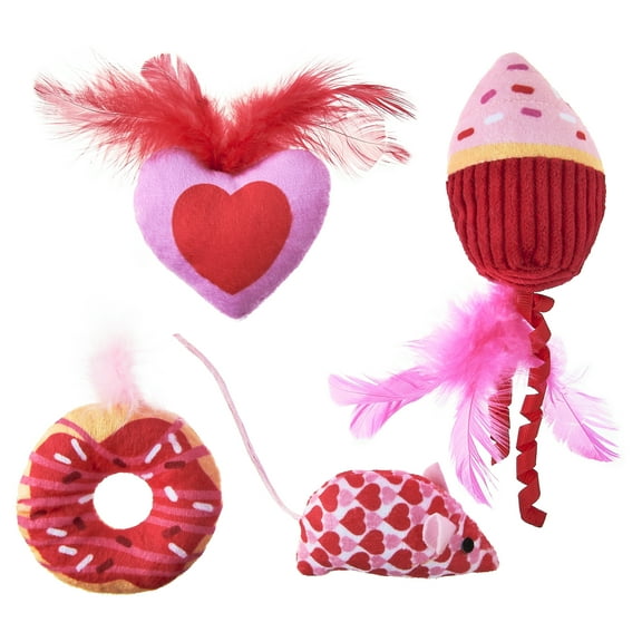 Vibrant Life Valentine's Day Purrfect Collection Plush Cat Toys with Catnip, Multicolor, 4 Count