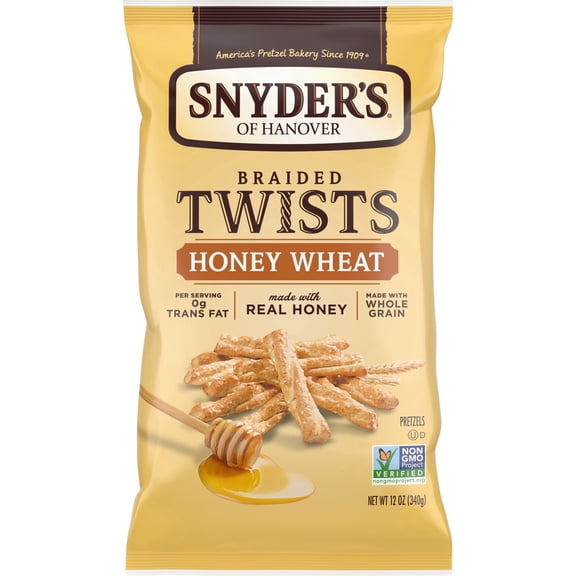 Snyder's of Hanover Pretzels, Braided Pretzel Twists Honey Wheat, 12 oz (Pack of 3)