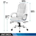 thumbnail image 3 of FDW Ergonomic High Back Office Chair, Adjustable PU Leather, Lumbar Support, Padded Armrests & 360° Swivel Wheels, White, 3 of 7