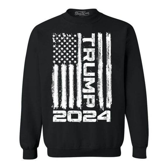 Shop4Ever Men's Trump Flag 2024 Crewneck Sweatshirt XXXX-Large Black