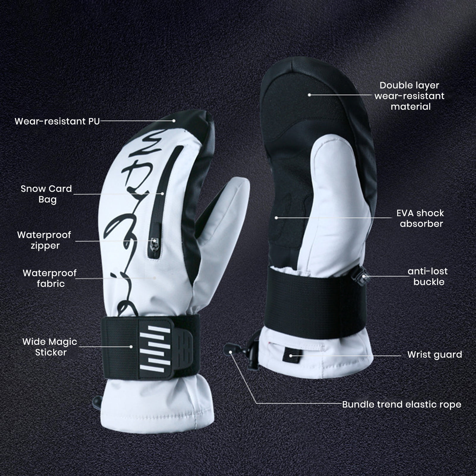Eoperou Ski Gloves with Built-in Wrist Guards: EVA Shock Absorber Winter Gloves Waterproof Snowboard Gloves