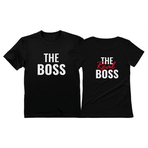 The Boss & The Real Boss Funny Matching T-Shirts - Perfect for Husband & Wife - Great Gift for Couples - Anniversary, Valentine's Day, Christmas Gifts - Black XXX-Large / Women Black Small