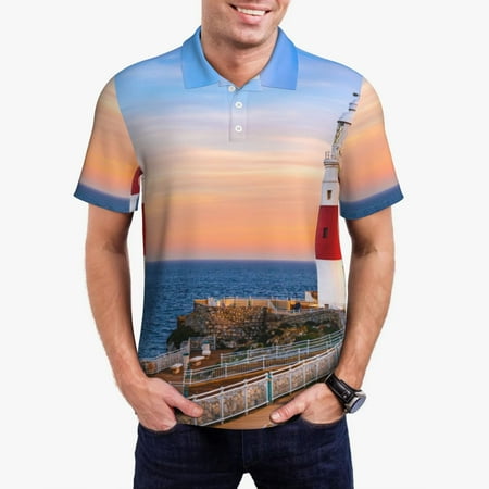 Haiem Lighthous1 Pattern Mens Polo Shirts Quick Dry Short Sleeve Golf T Shirt Performance Moisture Wicking Casual Workout-3X-Large