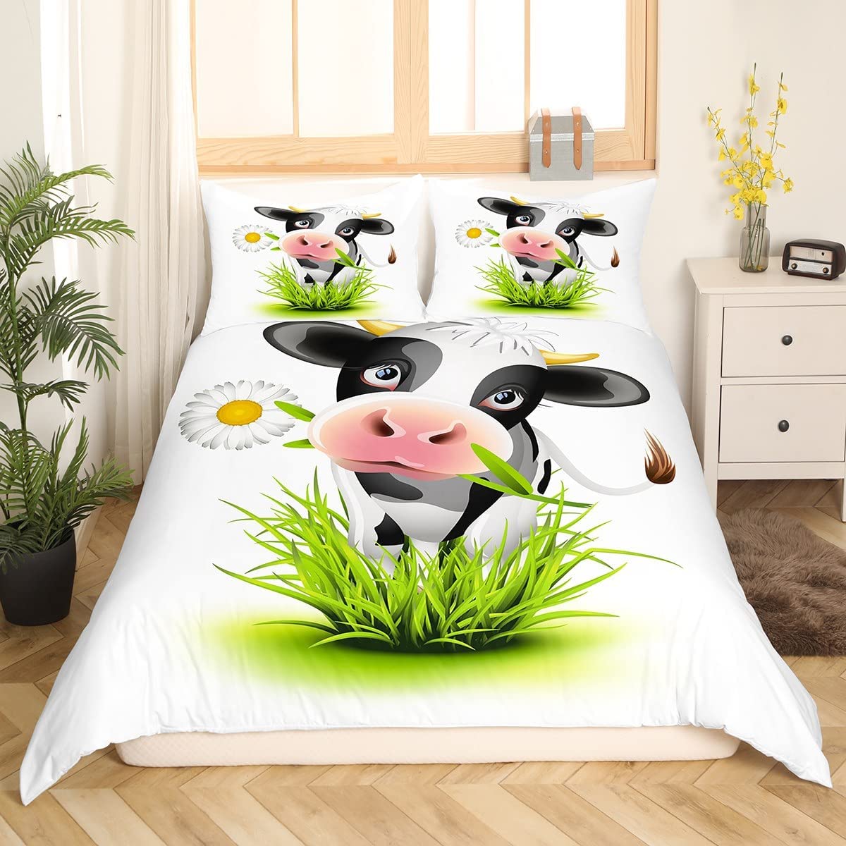 Full Size Milk Cow Print Bedding Set Western Farm Animal Duvet Cover