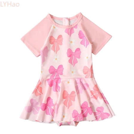 LYHao Baby Girls Swimsuit Cartoon Pattern Printing Swimwear Bathing Suit Cute Set One-Piece Bathing Suit 4-5 Years Pink