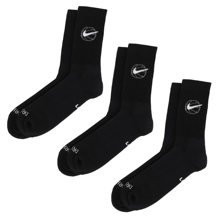 Nike Elite Everyday Dri-Fit Crew Basketball Socks - 3 Pack - Black Gray  Swoosh - DA2123 010 Sz L / 8-12