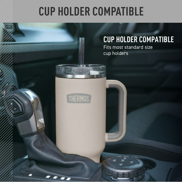 Thermos 40 oz Stainless Steel Cupholder Mug w/ Straw Sandstone