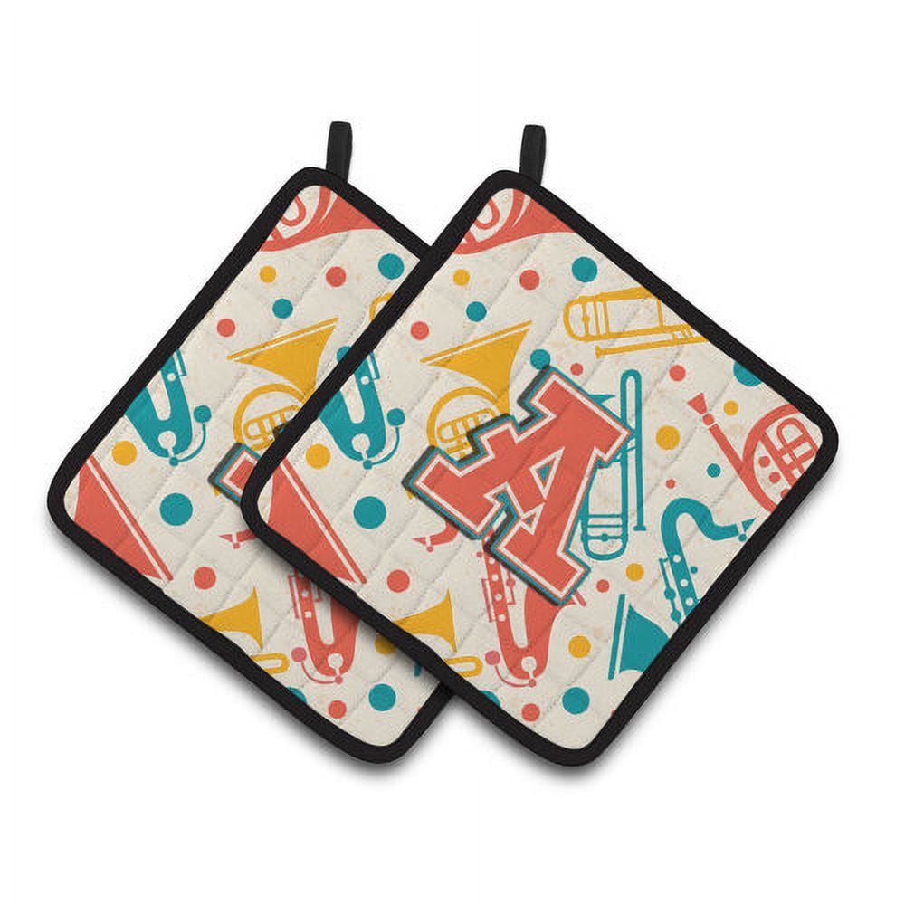 Carolines Treasures CJ2001-RPTHD Letter R Retro Teal Orange Musical Instruments Initial Pair of Pot Holders, 7.5 x 3 x 7.5 in.