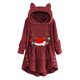 thumbnail image 1 of Top de abrigo de felpa con capucha y manga larga con botones de felpa y orejas de gato con estampado informal para mujer Pompotops gfhjh24383, 1 of 4