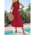 thumbnail image 5 of Dresses for Women Spring Summer Sleeveless V Neck Cotton Beach Casual Dress Wine Red XL, 5 of 7