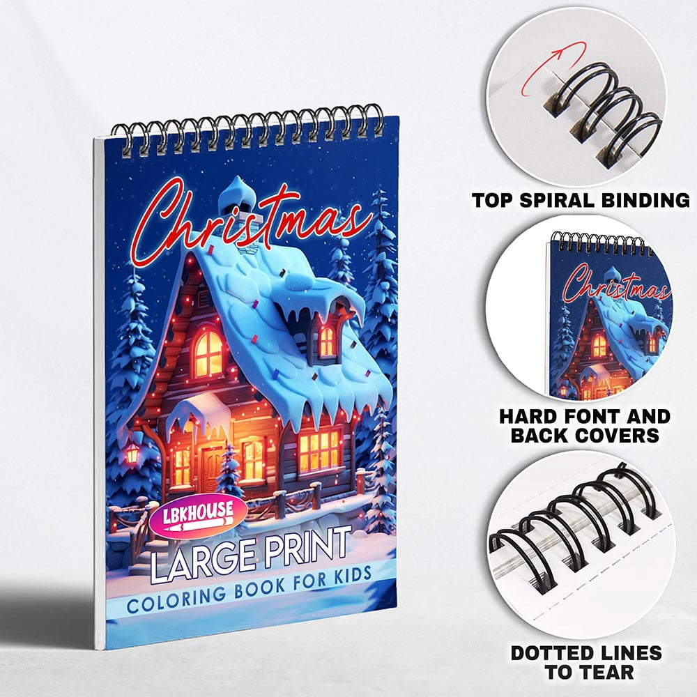 LBKHOUSE Large Print Christmas Coloring Book Spiral Bound for Adults, Premium Cover
