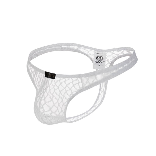 Tanga de encaje transparente sexy de talla grande para hombre con código