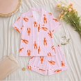 thumbnail image 2 of ZHOGXU Girls Halloween Vertical Stripe Lobster Print Pajama Sets Notch Collar Short Sleeve Button Front Top Shorts 2PCS Pjs For Kids Vacation Loungewear,Pink,13-14 Years, 2 of 4