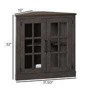 Twin Star Home Corner Accent Cabinet with Windowpane Doors