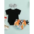 thumbnail image 5 of Newborn Baby Girl Outfits Short Sleeve Mooody Romper Tassel Cow Print Shorts Headband 3Pcs Casual Clothes Set, 5 of 9
