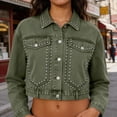 thumbnail image 5 of Gfyviroh Women's Cropped Denim Jacket Long Sleeve Button Front Trendy Jean Outerwear Casual Streetwear Turn Down Collar Jacket, 5 of 6