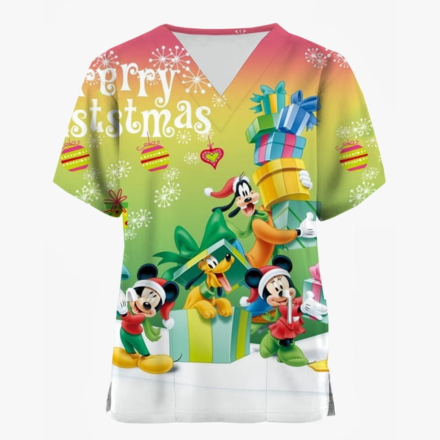 Disney-uniforme médico de Mickey Mouse para mujer, accesorios de enfermera esmerilados, ropa de trabajo para Hospital Clínica Dental, Feliz Navidad
