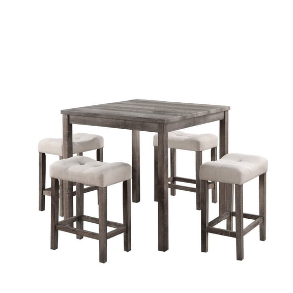 Cterwk Counter Height 36" Pub Table Set with Tufted Creamy White Linen Stools, Brown