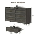 thumbnail image 5 of SICOTAS 56.4"W Farmhouse 6 Drawer Double Dresser, Long Chest of Drawers with Brass-tone Handles & Rolling Wheels, Wooden Dresser Storage Cabinet for Bedroom Living Room, Grey Oak, 5 of 8