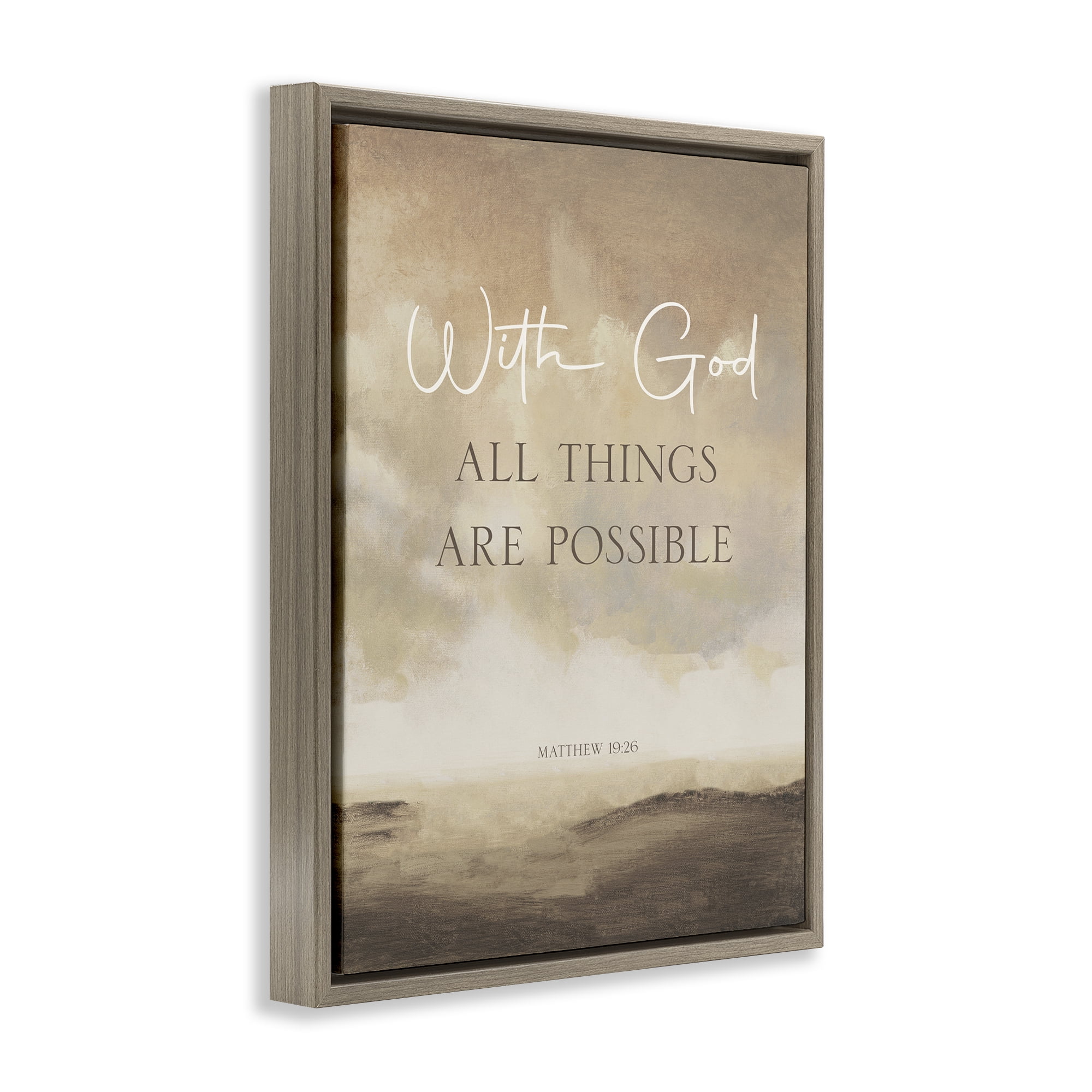 Stupell Industries With God Matthew Proverb Brown Framed Floater Canvas Wall Art, design by John Spaeth