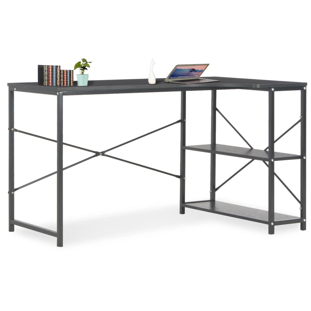 Home Office Computer Desk with Shelves, Space Saving Writing Computer Desk, Black