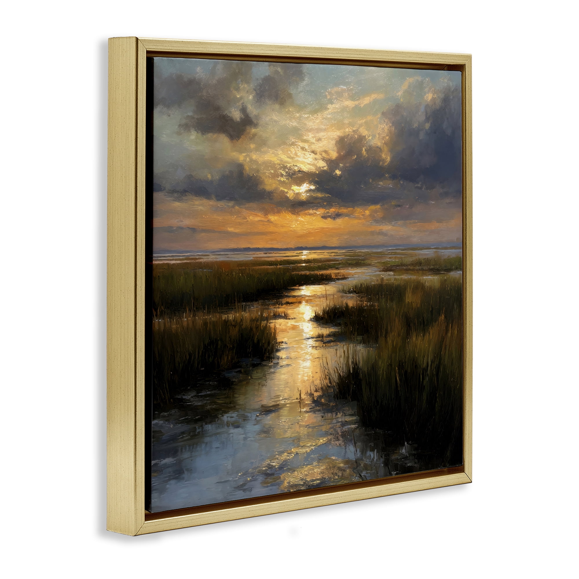 Stupell Industries Sunset Over Marshland Gold Framed Floater Canvas Wall Art, design by Petal Prints Design