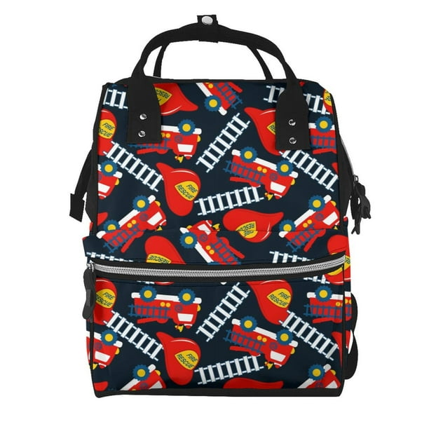 Fotbe Fire Rescue With Red Helmet And Truck Mochila Maternidad - Lona de Sarga Impermeable, Mochila de Pañales de Gran Capacidad con Múltiples Bolsillos y Correas Ajustables