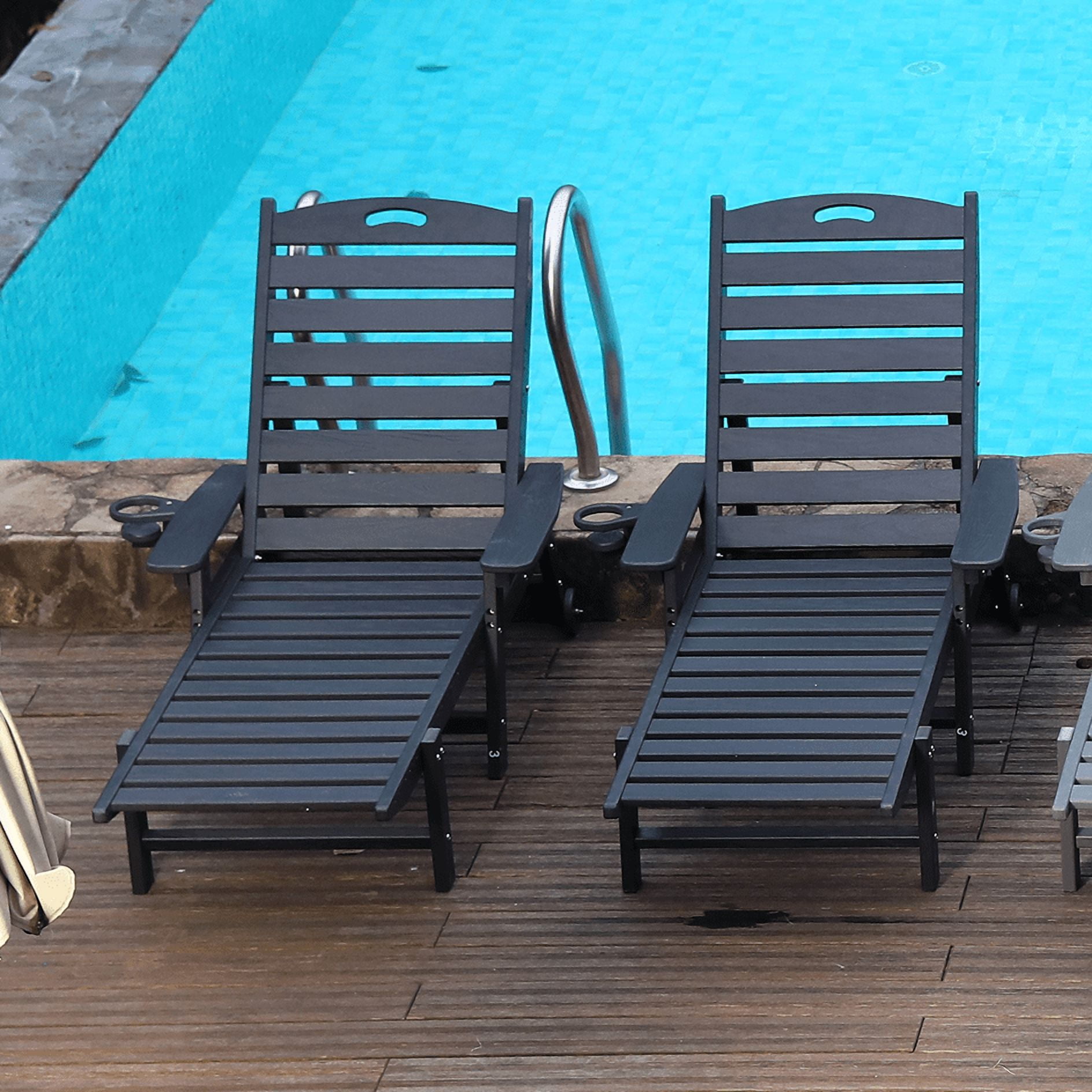 Outdoor Chaise Lounge, 4 Position Adjustable Recliner for Poolside Garden Patio Backyard, Black