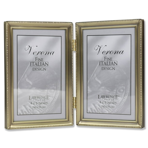 Lawrence Frames Antique Brass 4x6 Hinged Double Picture Frame Bead