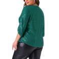 thumbnail image 4 of DARING DIVA Women's Plus Glitter 3/4 Sleeve Sparkle Sequin Blouse 1X Green, 4 of 6