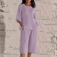 thumbnail image 5 of Plus Size Women's 2 Piece Outfits 3/4 Sleeve Linen Shirts Capris Sets Loungewear Casual Tracksuits, 4XL, 5 of 5